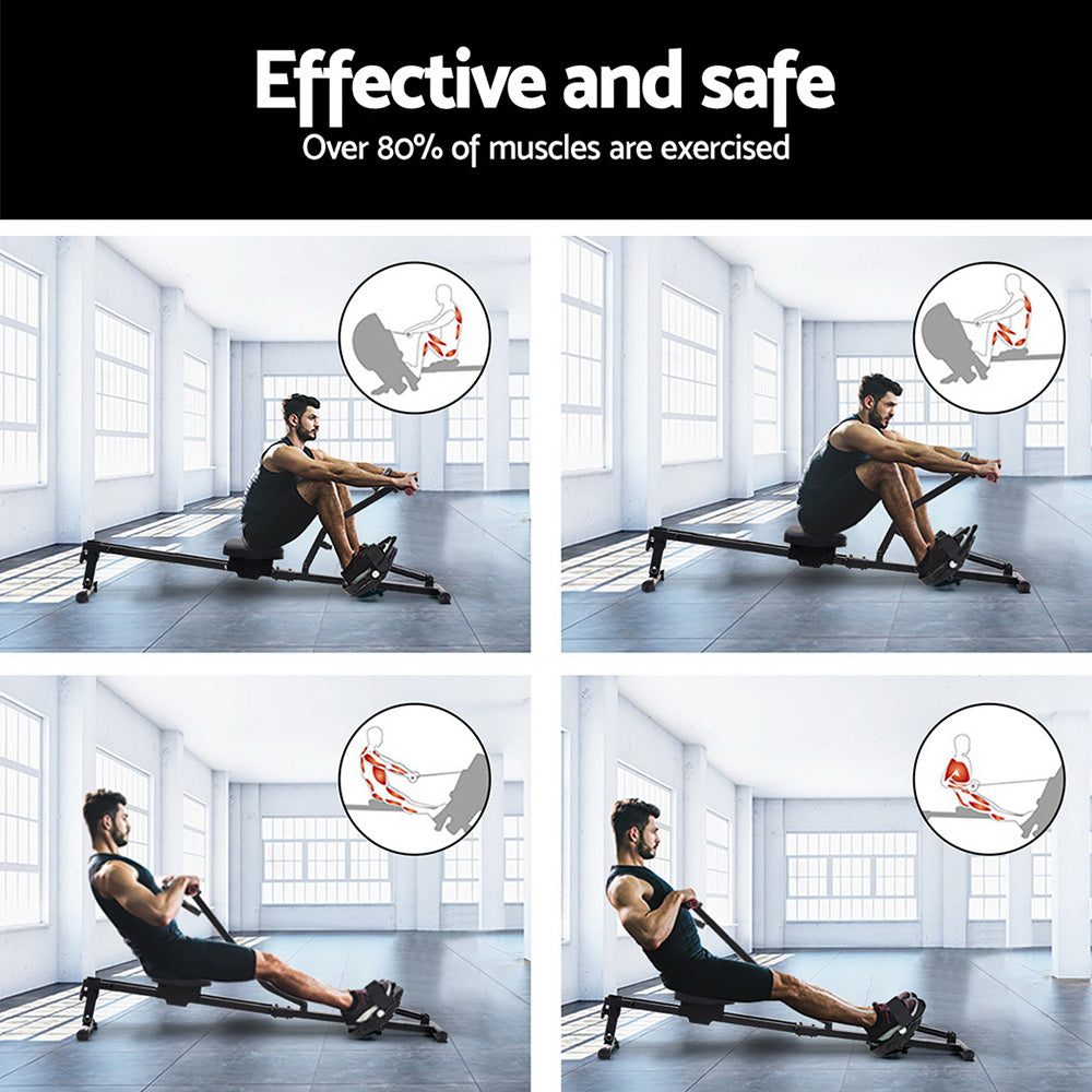 Everfit Hydraulic Rowing Machine Rower 12 Levels Resistance Exercise Fitness Gym Cardio-Black