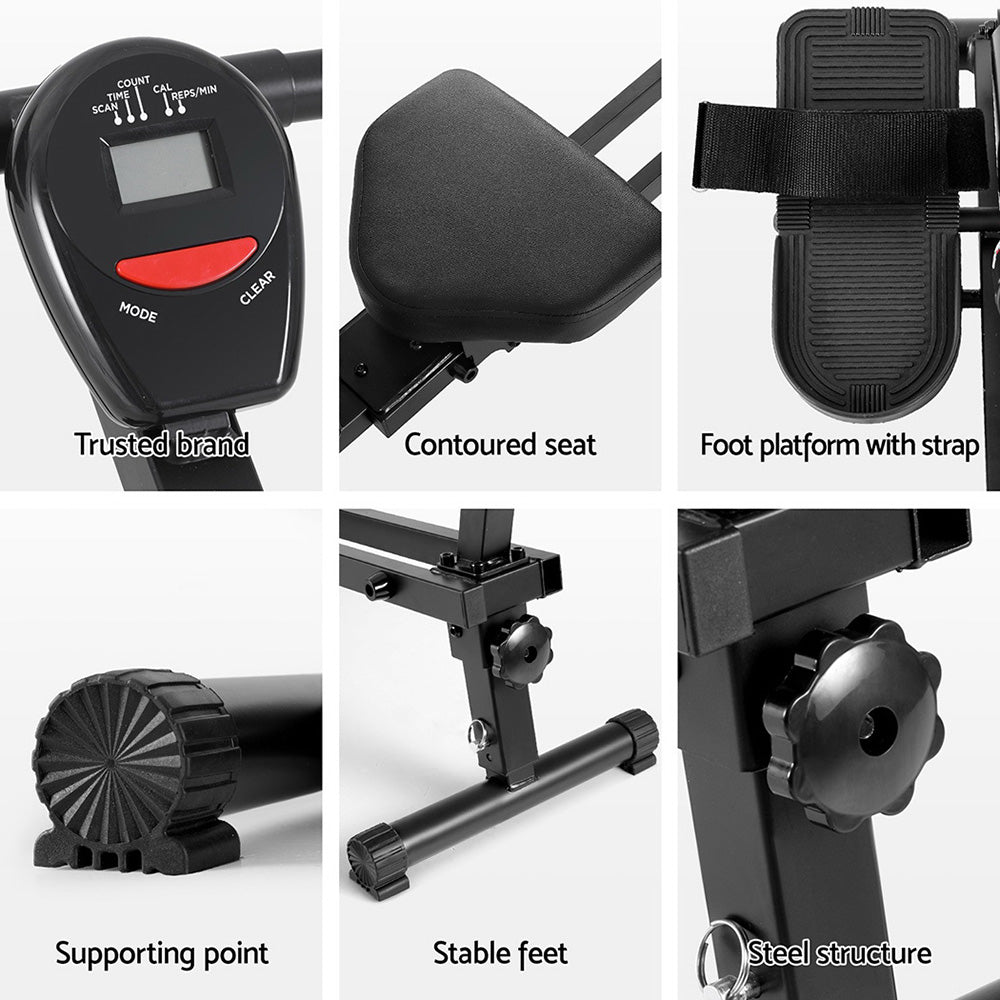 Everfit Hydraulic Rowing Machine Rower 12 Levels Resistance Exercise Fitness Gym Cardio-Black