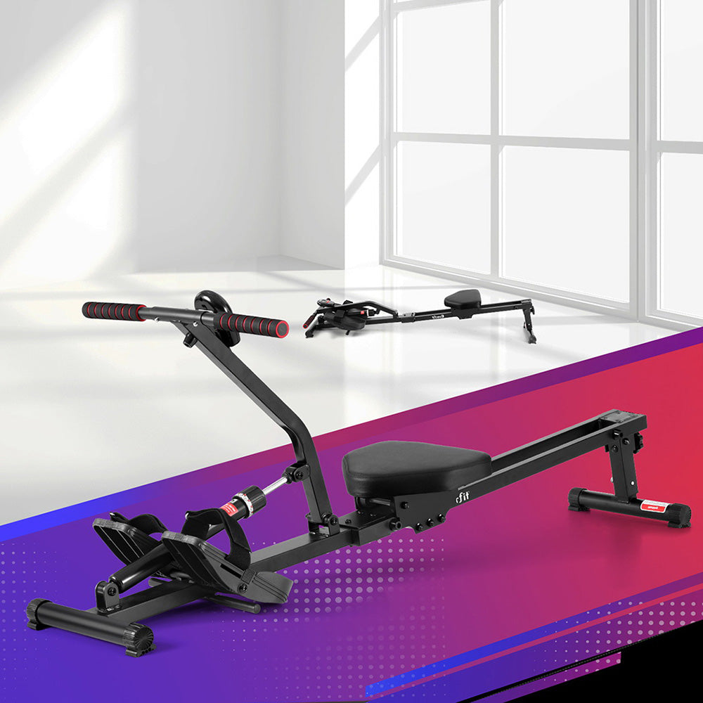 Everfit Hydraulic Rowing Machine Rower 12 Levels Resistance Exercise Fitness Gym Cardio-Black