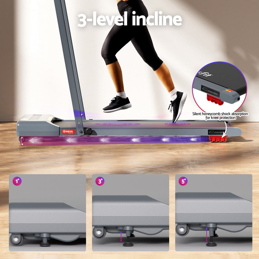 Everfit Treadmill Electric Walking Pad Incline Under Desk 380mm Grey