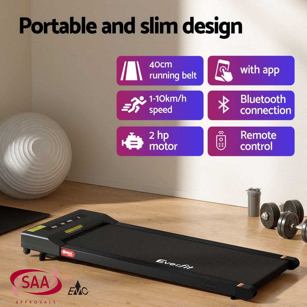 Everfit Treadmill Electric Walking Pad Under Desk Home Gym Fitness 400mm Black