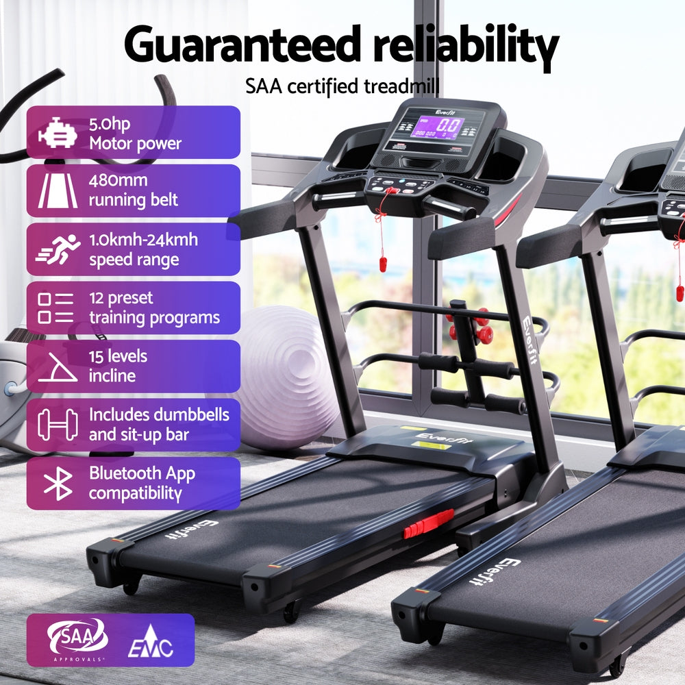Everfit Treadmill Electric Home Gym Fitness Exercise Machine w/ Sit Up Bar 480mm-Black, red