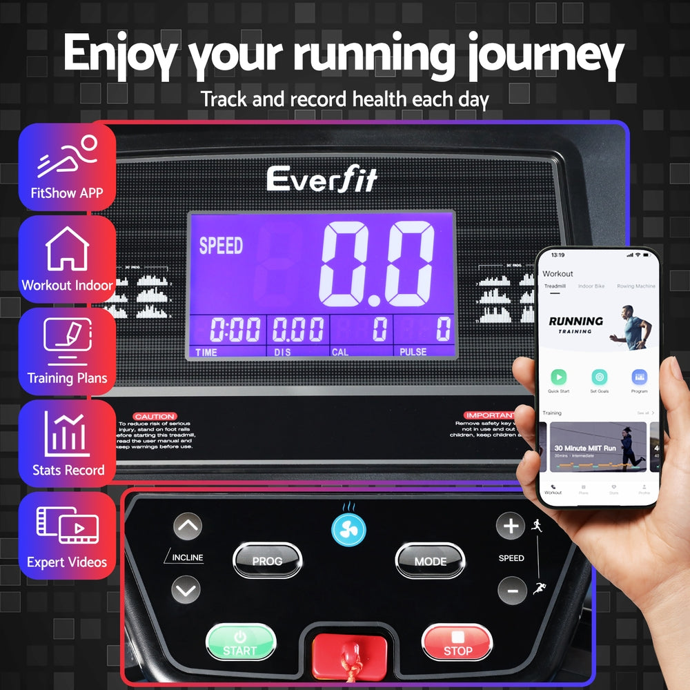 Everfit Treadmill Electric Home Gym Fitness Exercise Machine w/ Sit Up Bar 480mm-Black, red