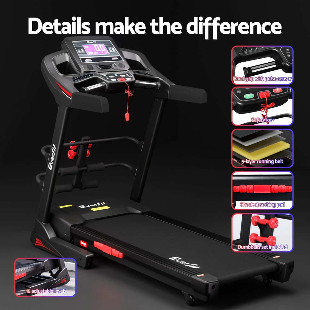 Everfit Treadmill Electric Home Gym Fitness Exercise Machine w/ Sit Up Bar 480mm-Black, red