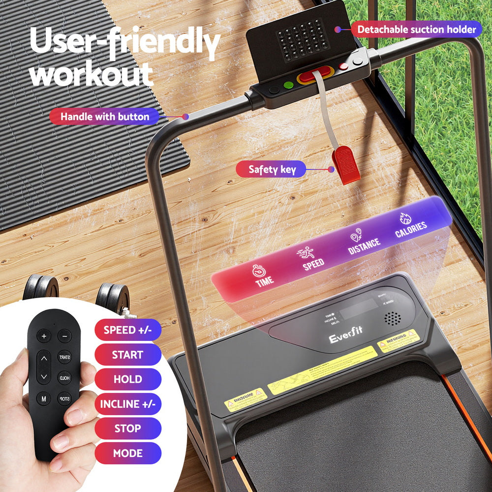 Everfit Treadmill Electric Walking Pad Auto Incline Foldable for Home Gym Black