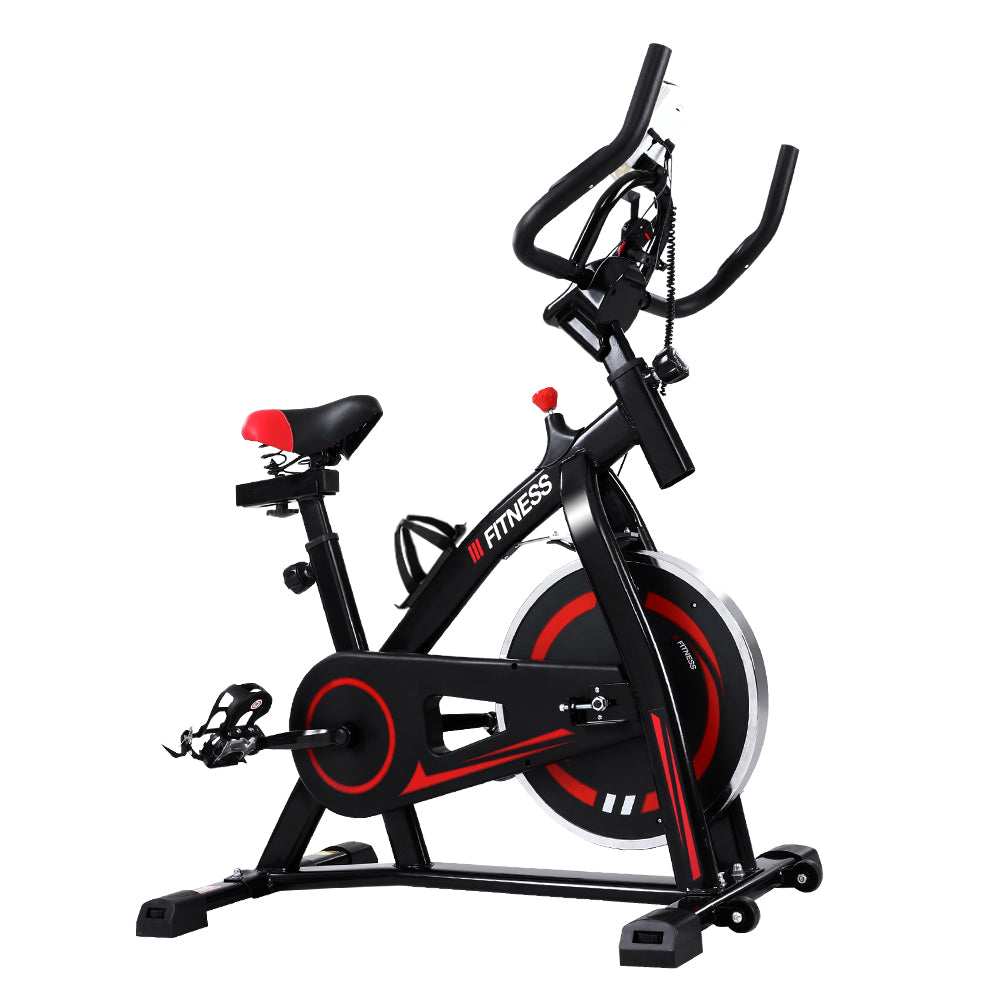 Spin Exercise Bike Flywheel Fitness Commercial Home Workout Gym Machine Bonus Phone Holder Black - Everfit