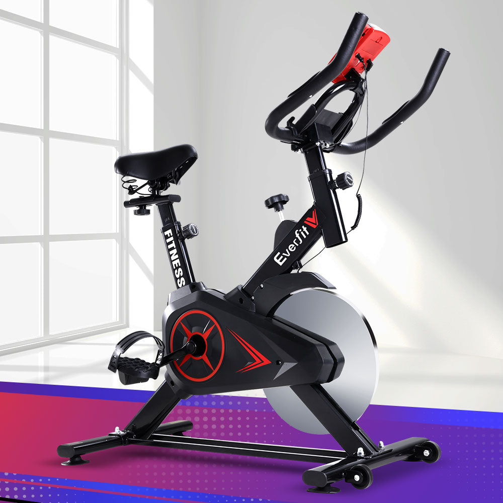 Spin Exercise Bike Flywheel Fitness Commercial Home Workout Gym Phone Holder Black - Everfit