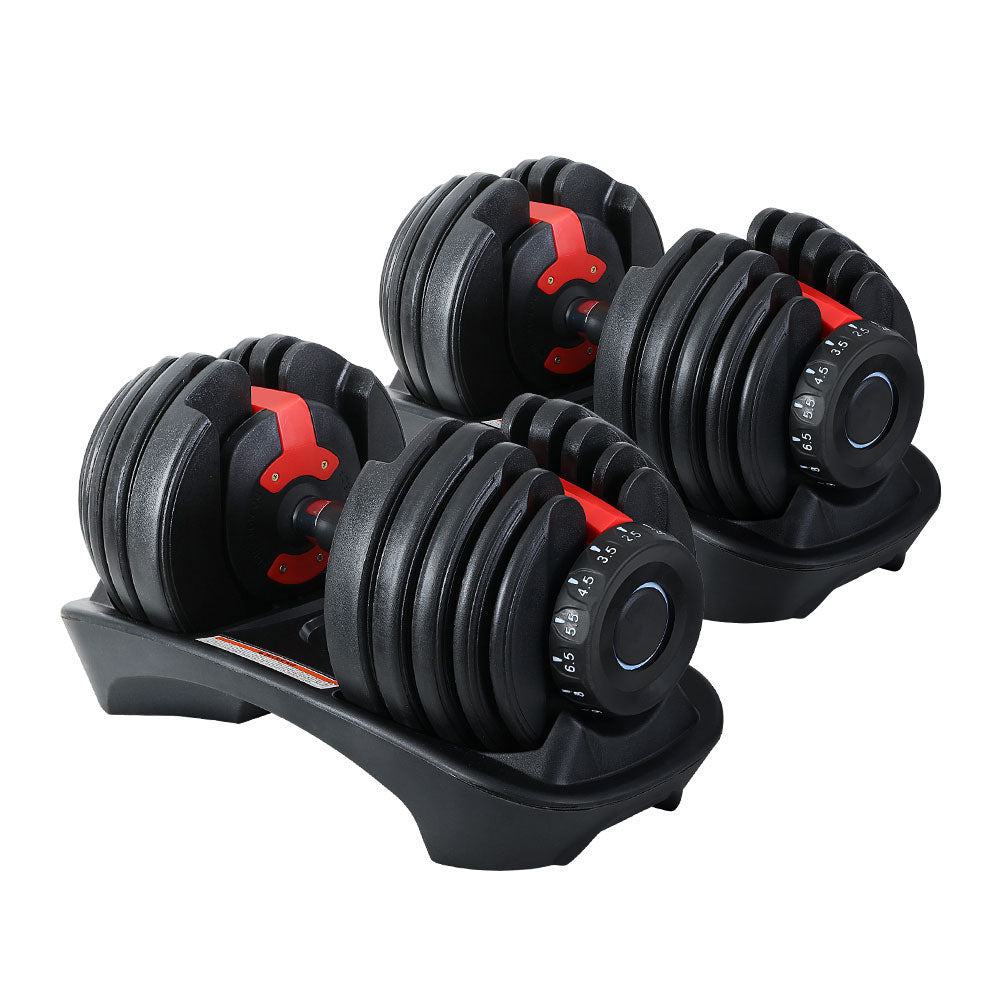 2Pcs 24kg Adjustable Dumbbell Weight Dumbbells Plates Home Gym Fitness Exercise - Everfit