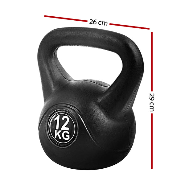 Everfit 12kg Kettlebell Set Weight Lifting Bench Dumbbells Kettle Bell