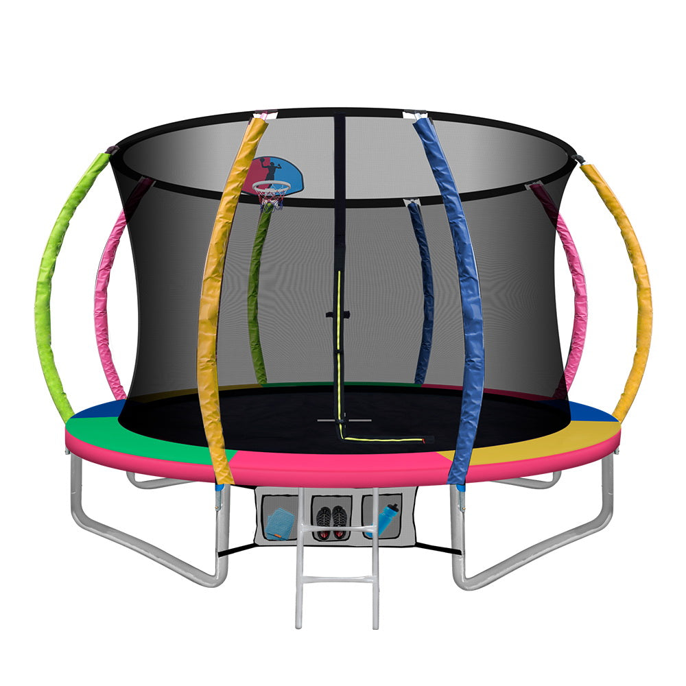 Everfit 10FT Trampoline Round Trampolines With Basketball Hoop Kids Present Gift Enclosure Safety Net Pad Outdoor Multi-coloured - Everfit