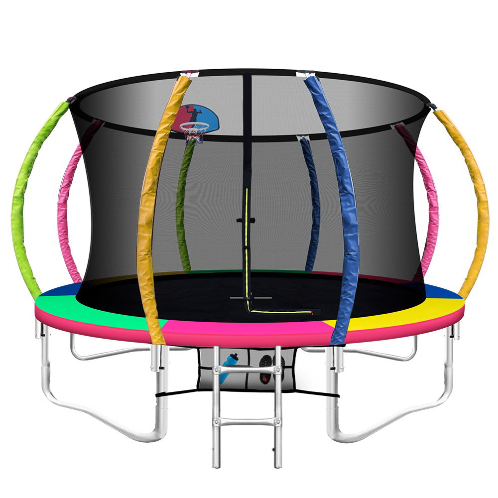 Everfit 12FT Round Trampoline with Basketball Hoop Kids Enclosure with Safety Net Outdoor Multi-coloured