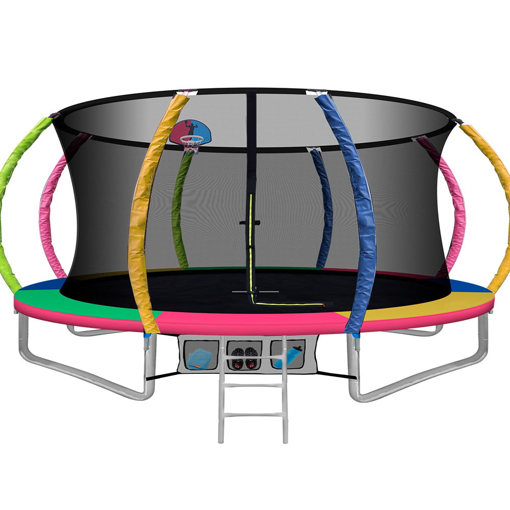 Everfit 14FT Round Trampoline with Basketball Hoop Kids Enclosure with Safety Net Outdoor Multi-coloured