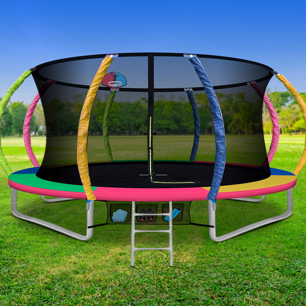 Everfit 14FT Round Trampoline with Basketball Hoop Kids Enclosure with Safety Net Outdoor Multi-coloured