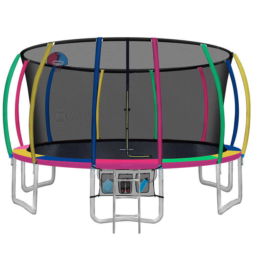 Everfit 16FT Round Trampoline with Basketball Hoop Kids Enclosure with Safety Net Outdoor Multi-coloured