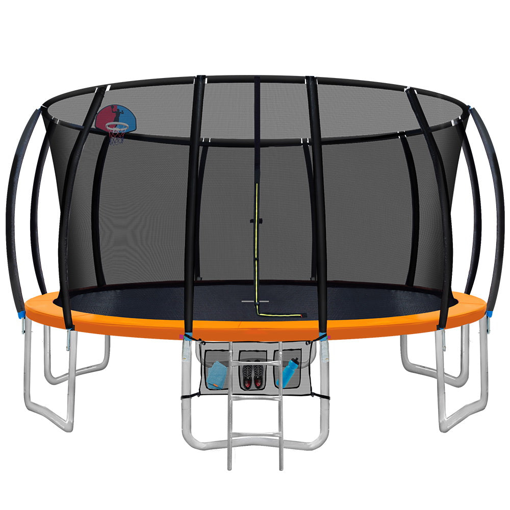 Everfit 16FT Round Trampoline with Basketball Hoop Kids Enclosure with Safety Net Outdoor Orange