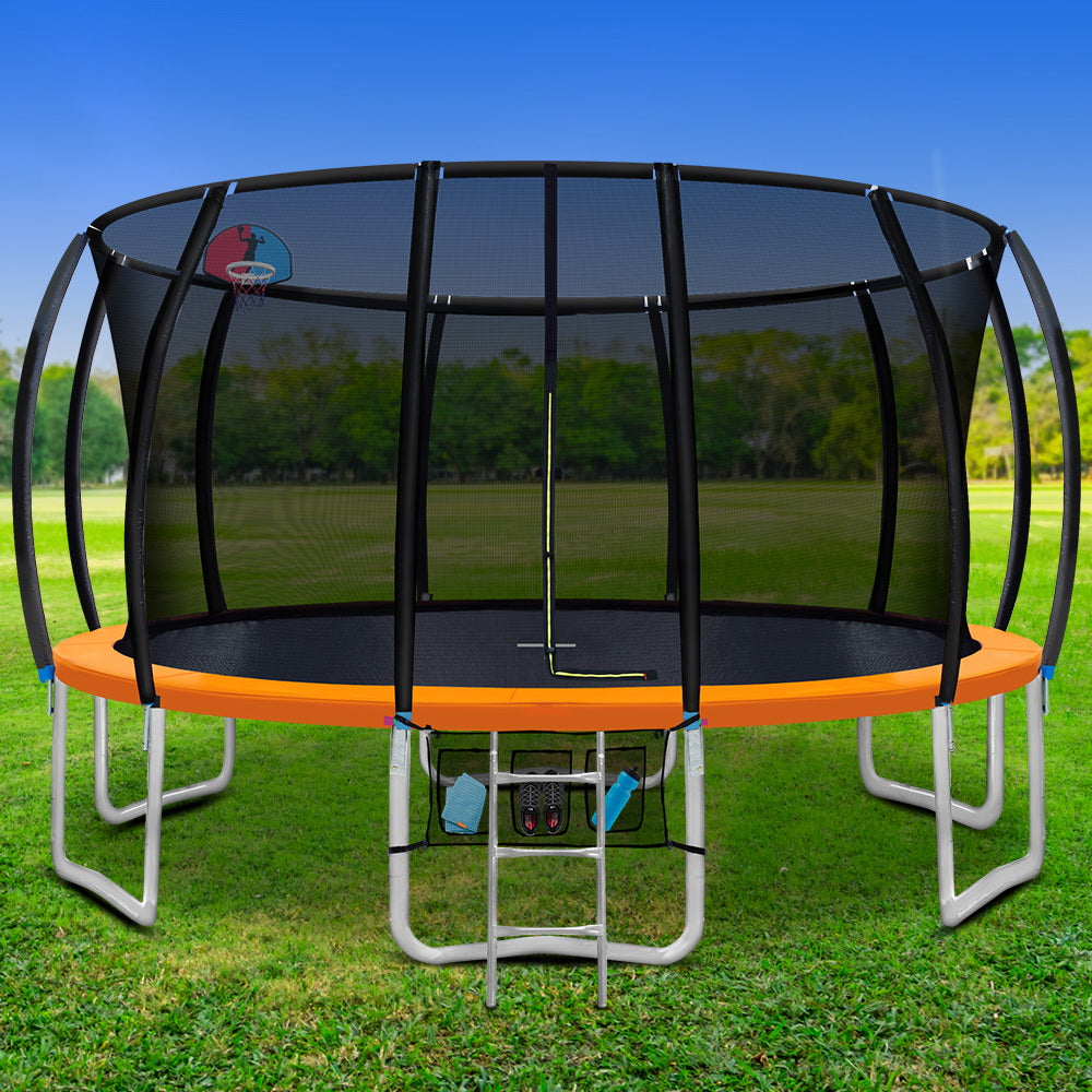 Everfit 16FT Round Trampoline with Basketball Hoop Kids Enclosure with Safety Net Outdoor Orange