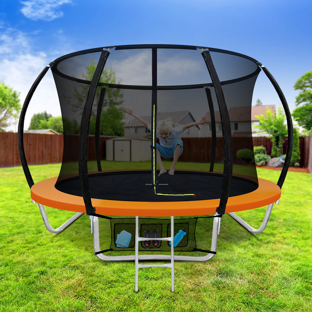 Everfit 8FT Trampoline Round Kids Safety Net Enclosure Outdoor Orange