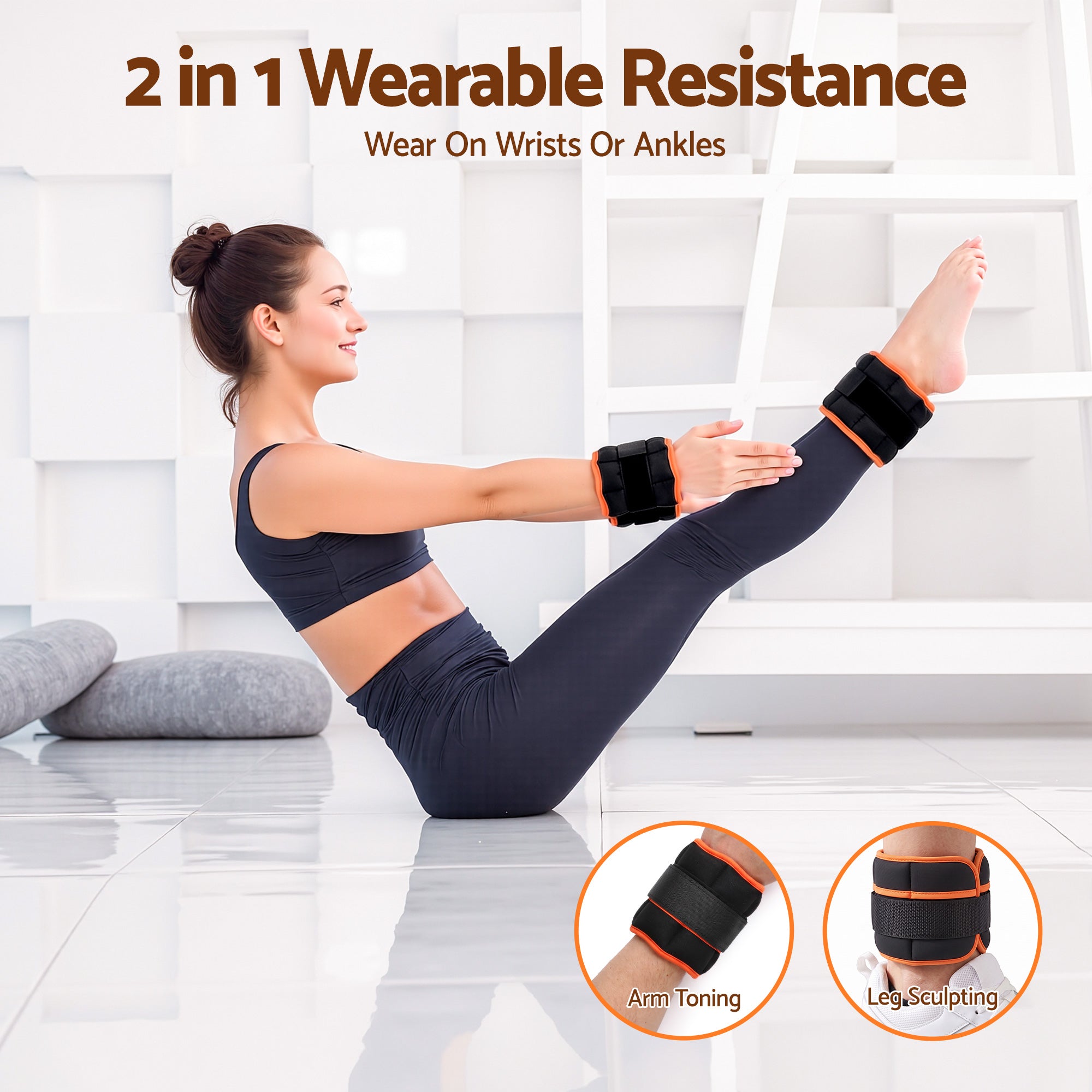 Everfit Adjustable Ankle Weights, 1 Pair (0.9-4.55Kg) Removable Sandbags for Women & Men,  Wrist Weights & Leg Weights for Home Gym, Pilates, Walking, Strength Training