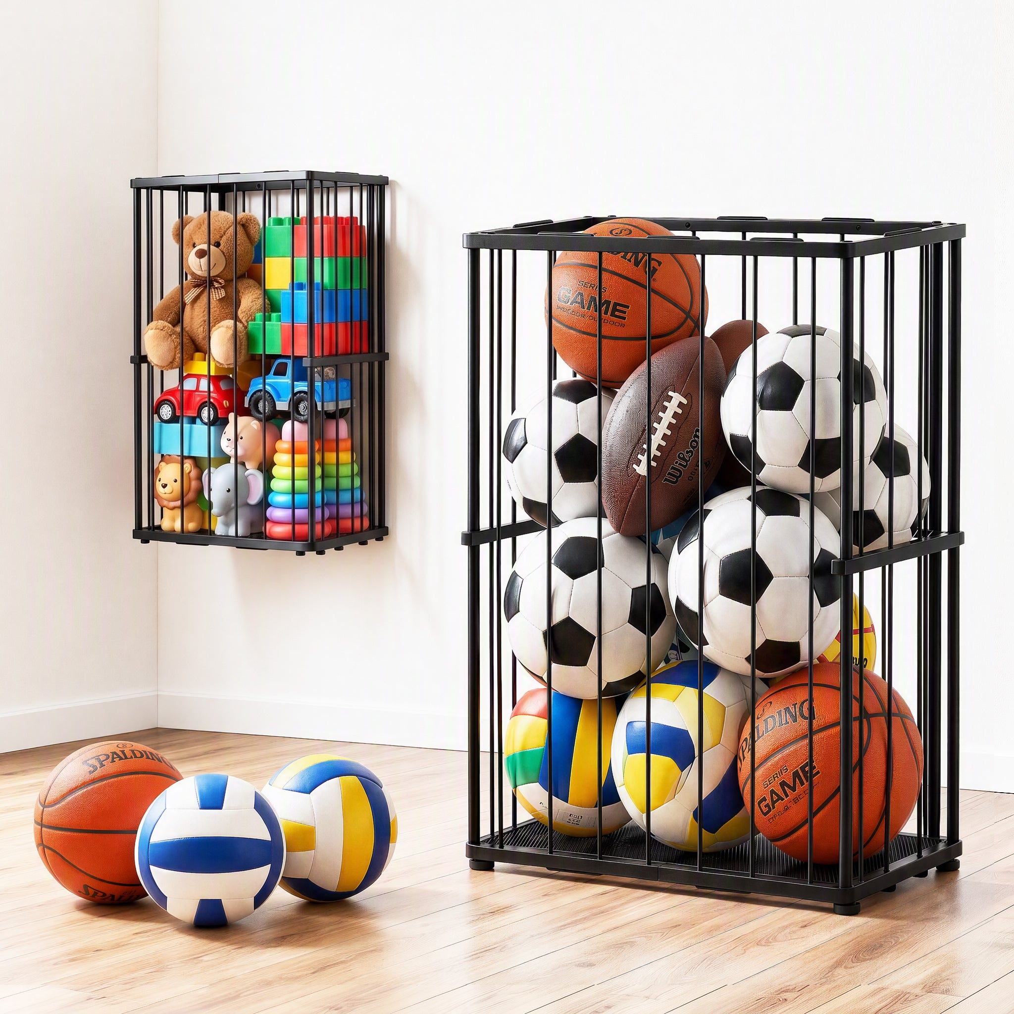 Everfit Ball Storage Rack Elastic Rope Ball Rack Wall Mounted & Floor Organizer