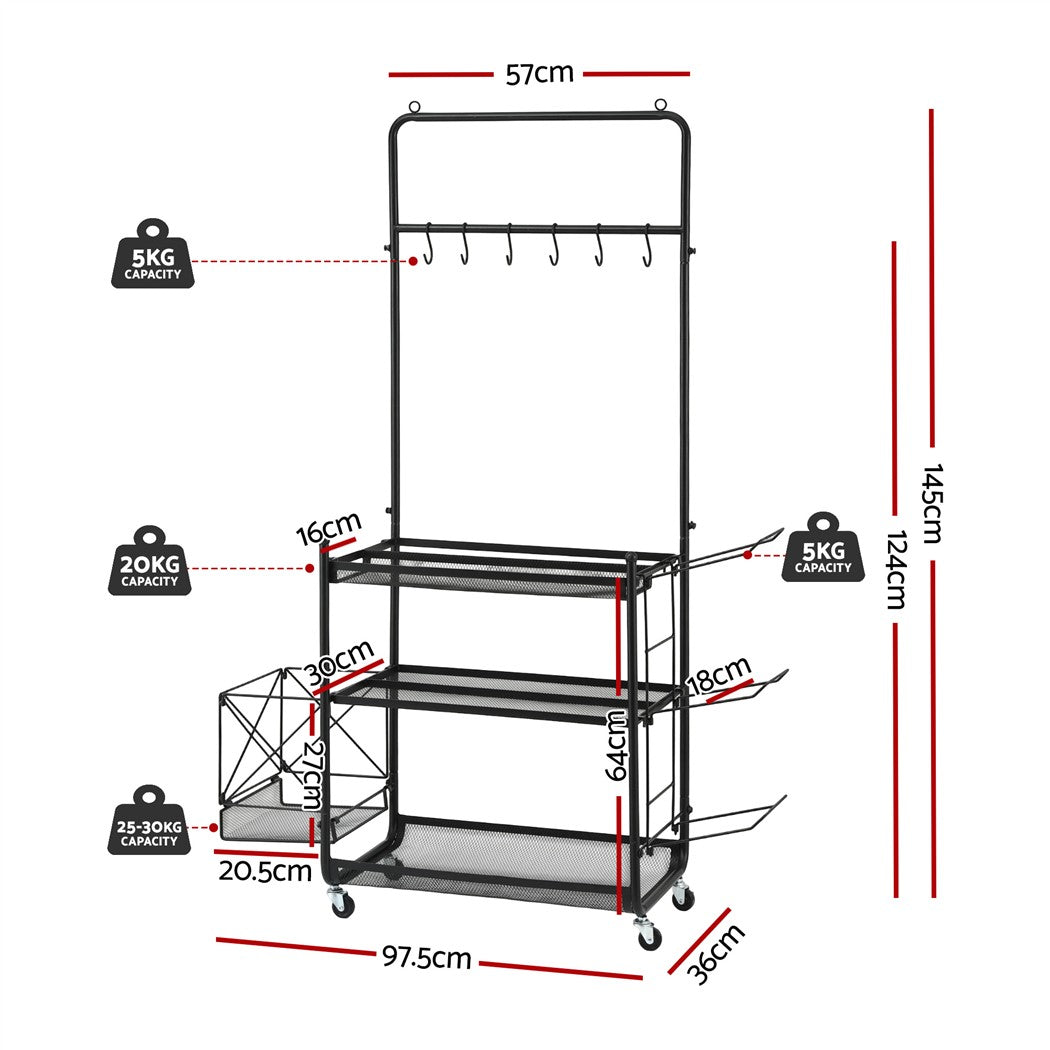 Everfit Yoga Mat Ball Storage Cart Multifunction Equipment Organizer Rack 145cm
