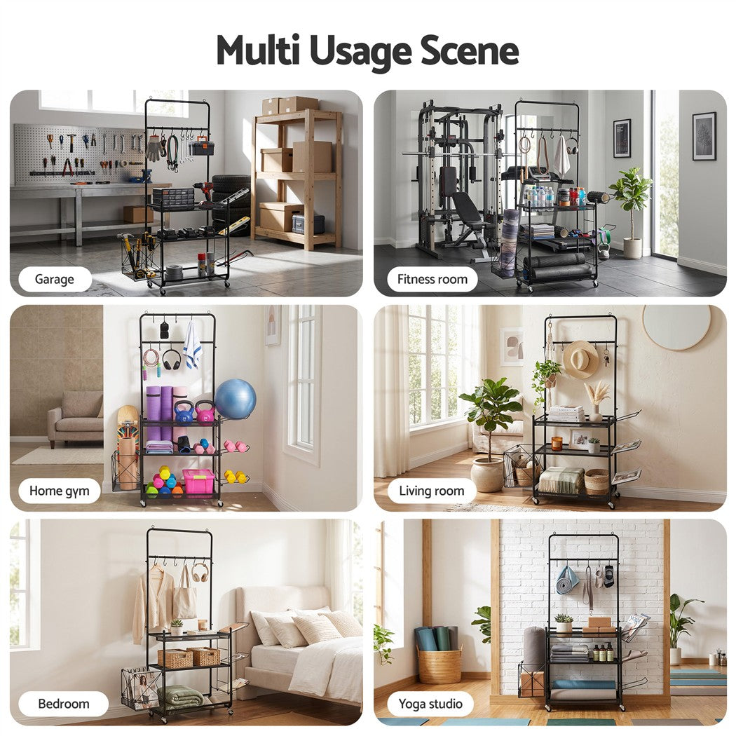 Everfit Yoga Mat Ball Storage Cart Multifunction Equipment Organizer Rack 145cm