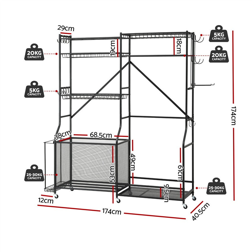 Everfit Sports Equipment Organizer Rack Multi Garage Storage for Golf Bag 174cm