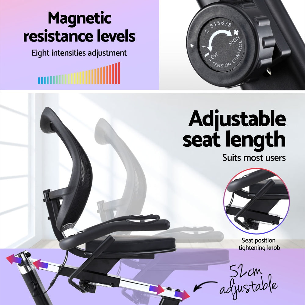 Everfit Recumbent Exercise Bike Magnetic Cycling Mesh Chair 120kg Loading