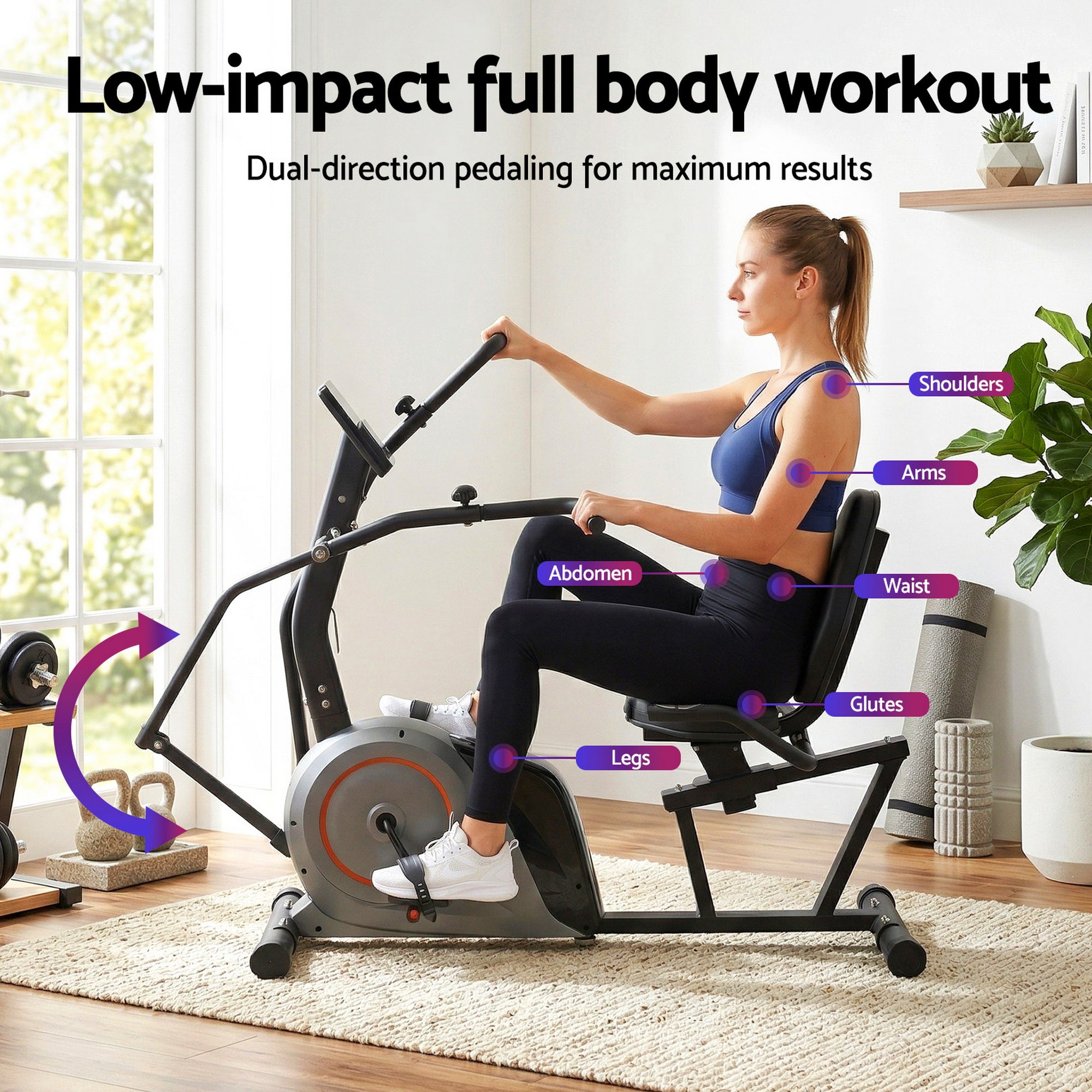 Everfit Exercise Bike Recumbent Cycling Magnetic Bluetooth App Connect Home Gym