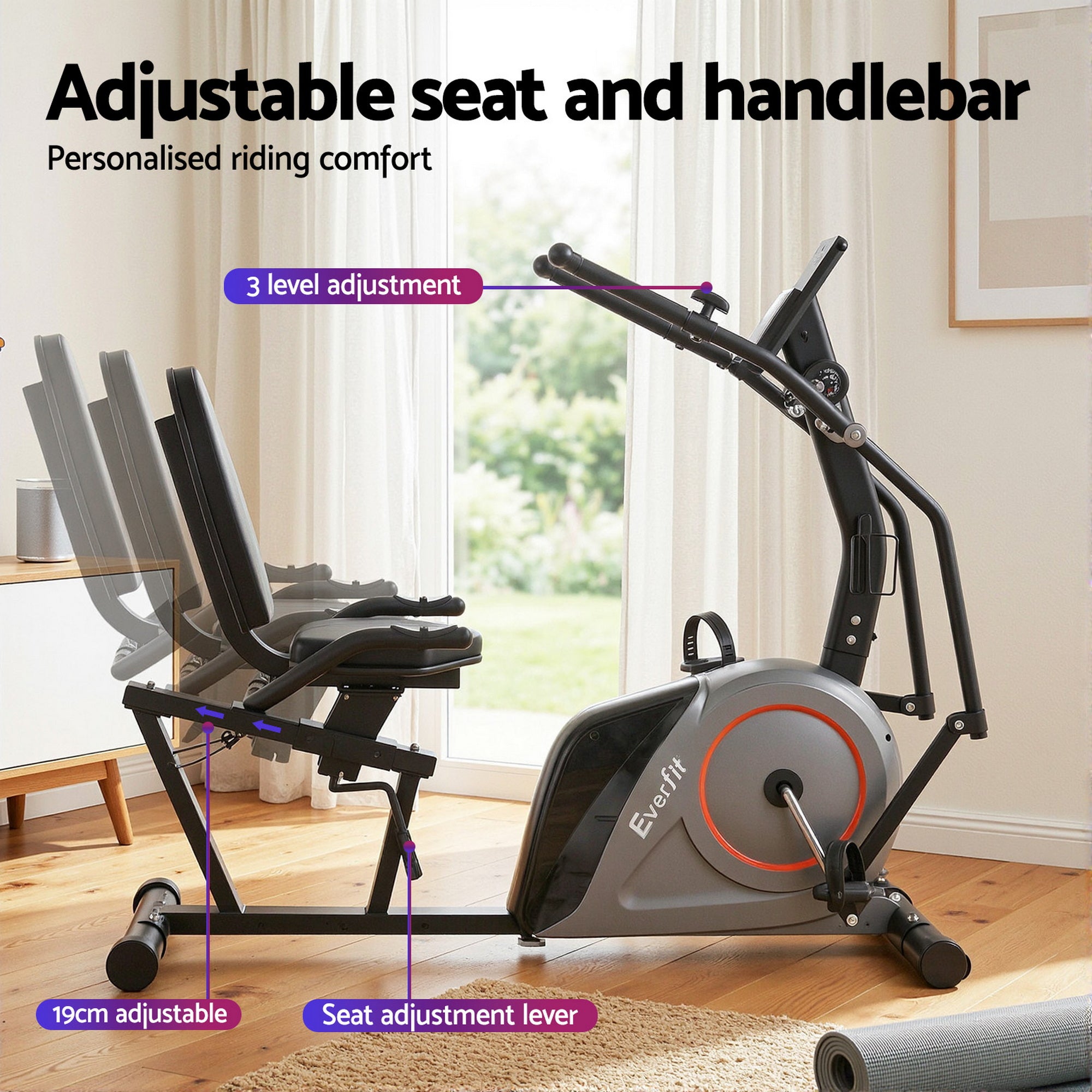 Everfit Exercise Bike Recumbent Cycling Magnetic Bluetooth App Connect Home Gym