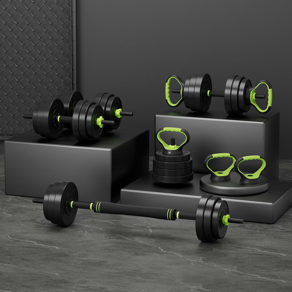 Everfit 25kg Adjustable Dumbbells Set Kettle Bell Weight Plates Barbells Gym