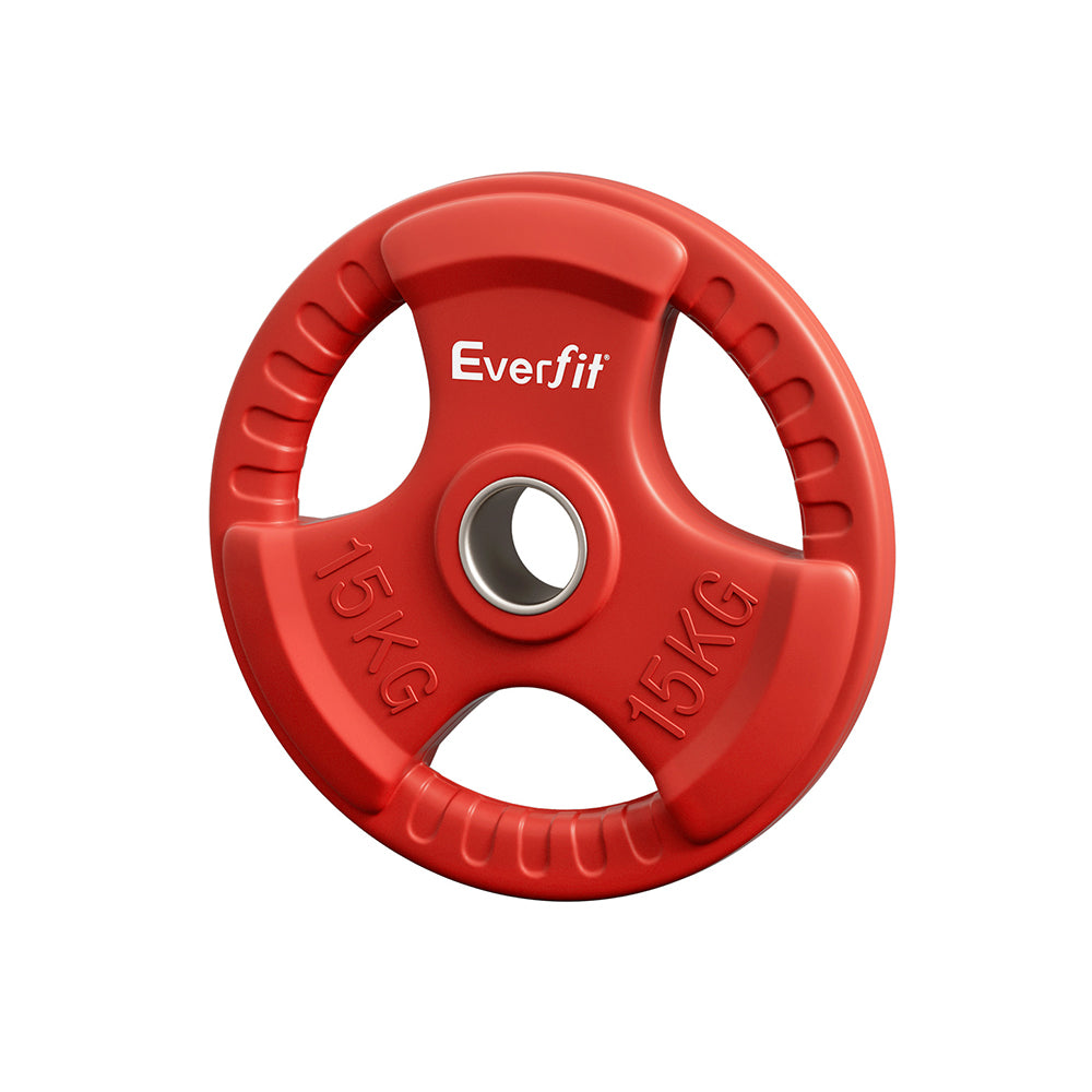 Everfit Weight Plates Standard 15kg Dumbbell Barbell Plate Weight Lifting Home Gym Red