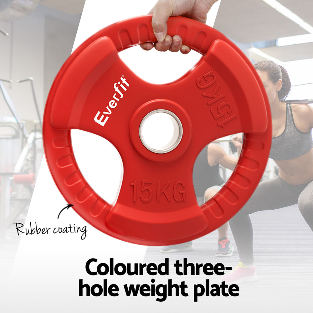 Everfit Weight Plates Standard 15kg Dumbbell Barbell Plate Weight Lifting Home Gym Red