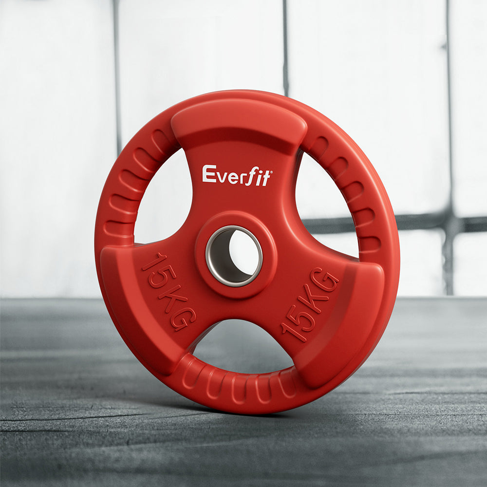 Everfit Weight Plates Standard 15kg Dumbbell Barbell Plate Weight Lifting Home Gym Red