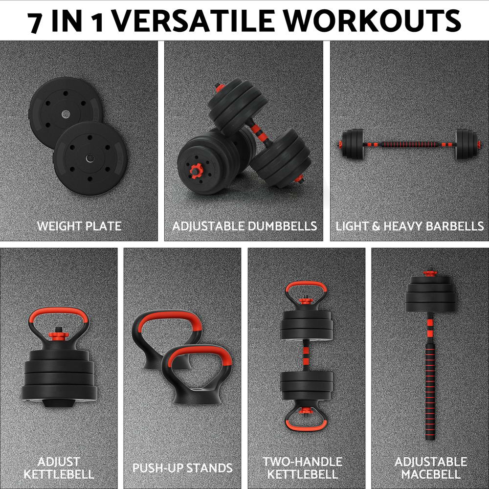 Everfit 40kg Adjustable Dumbbells Set Kettle Bell Weight Plates Barbells Gym