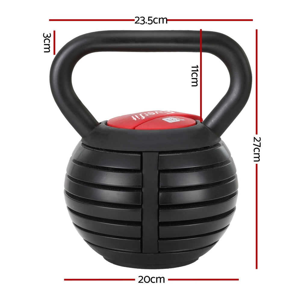 Everfit 18kg Adjustable Kettlebell Set Portable Kettle Bell Weight Dumbbells 10lbs 40lbs