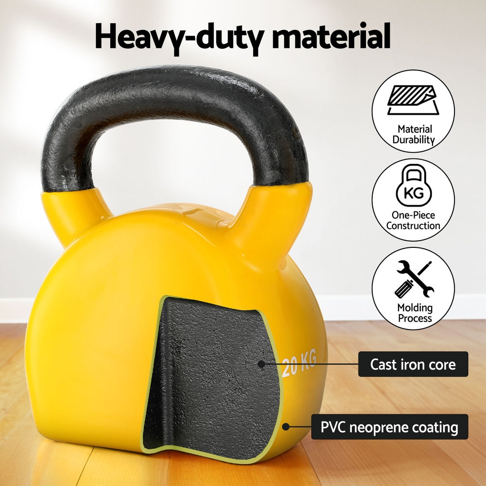 Everfit 20kg Kettlebell Set Weightlifting Bench Dumbbells Kettle Bell Gym Home