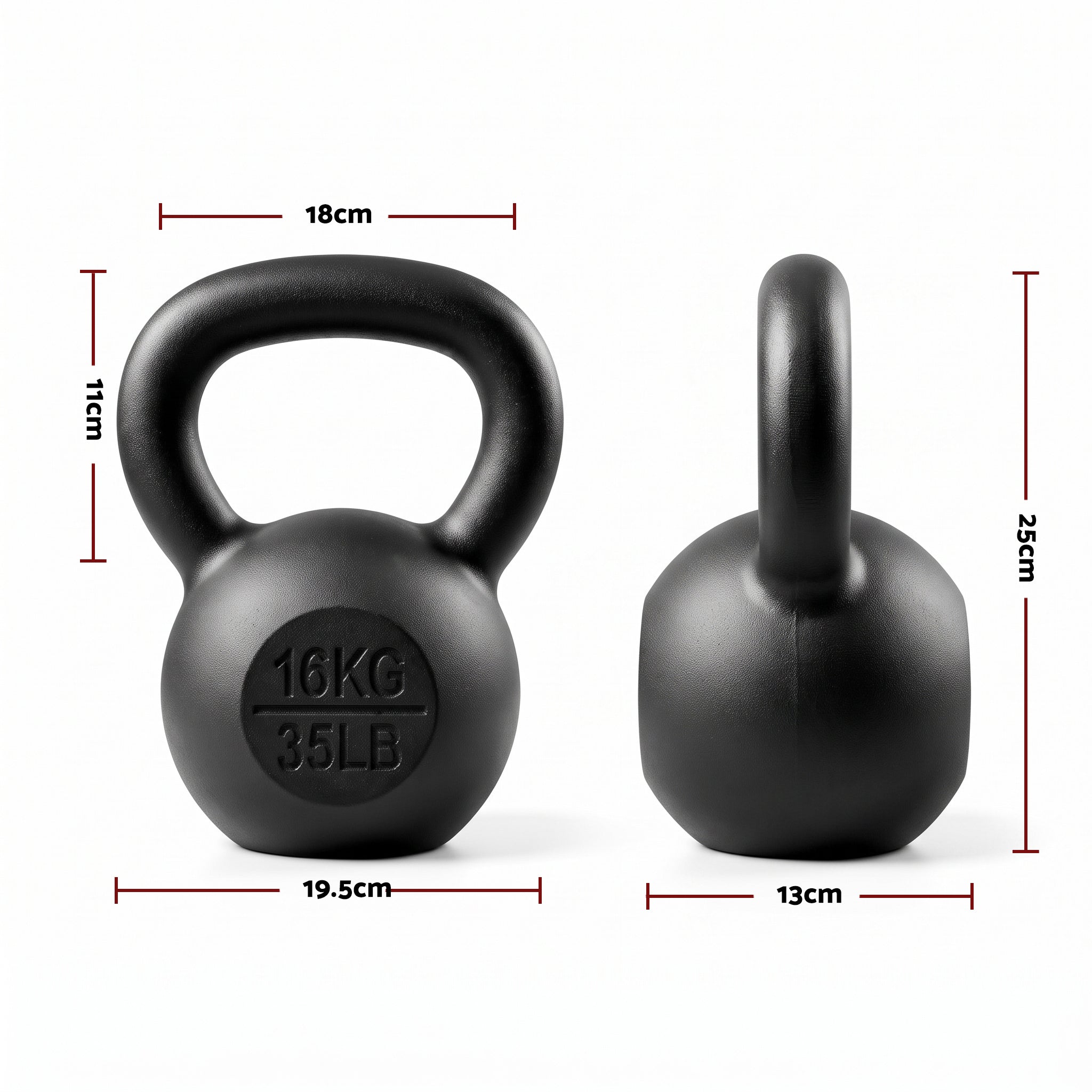 Everfit 16kg Cast Iron Kettlebell Powder Coating Flat Bottom Home Gym