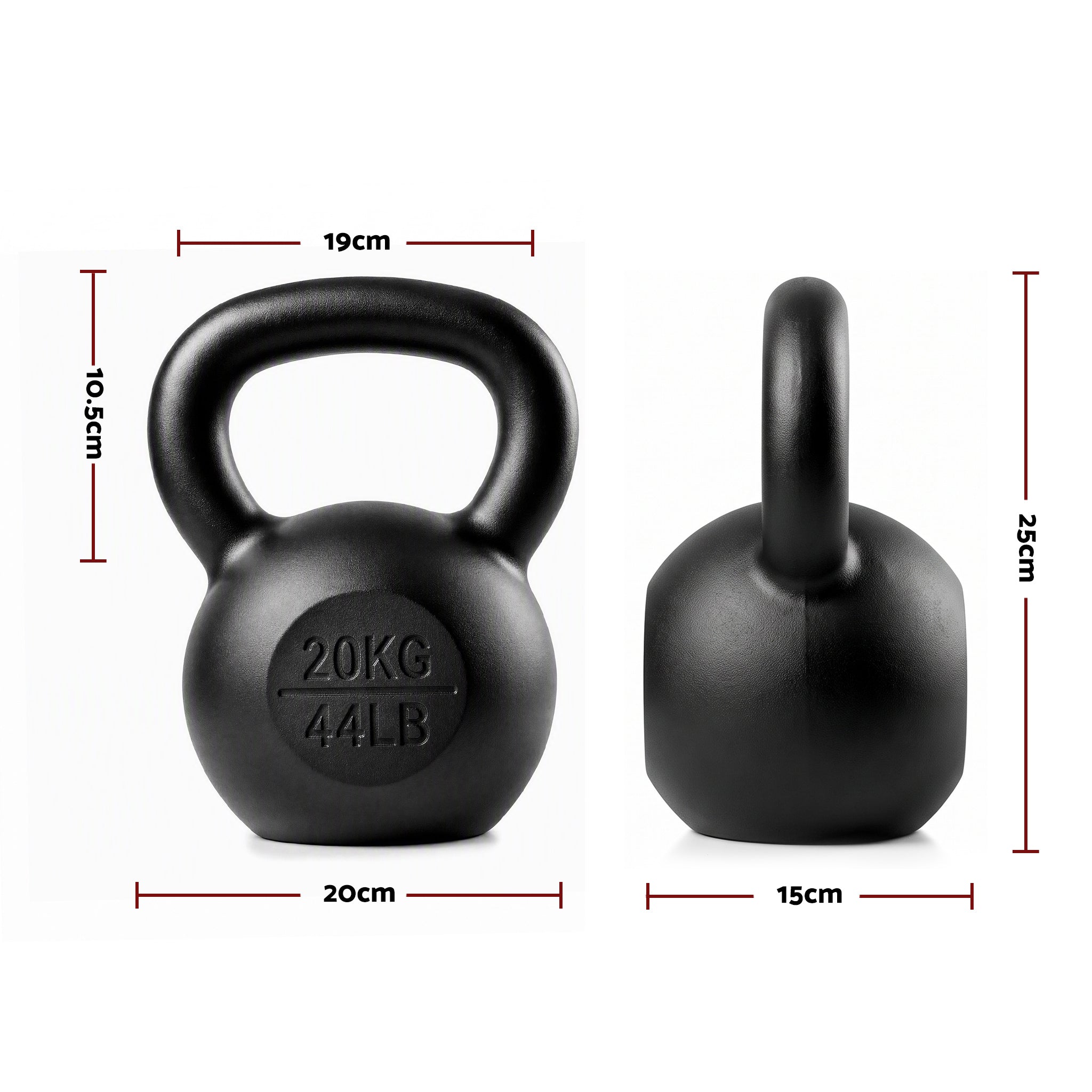 Everfit 20kg Cast Iron Kettlebell Powder Coating Flat Bottom Home Gym