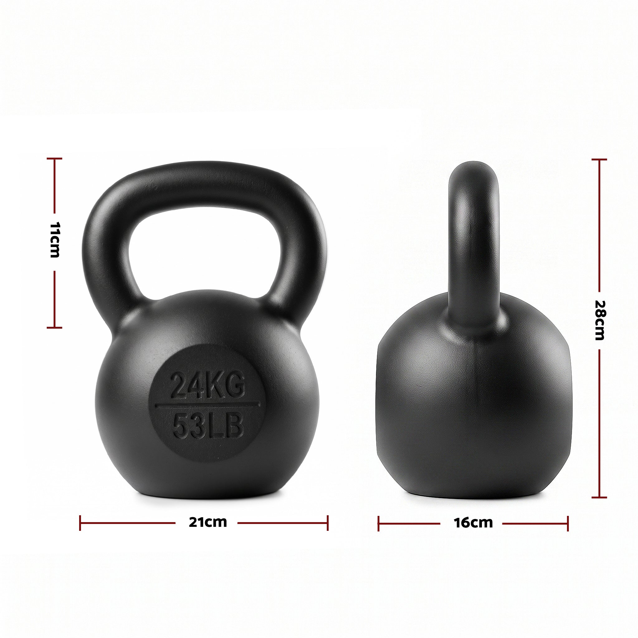 Everfit 24kg Cast Iron Kettlebell Powder Coating Flat Bottom Home Gym