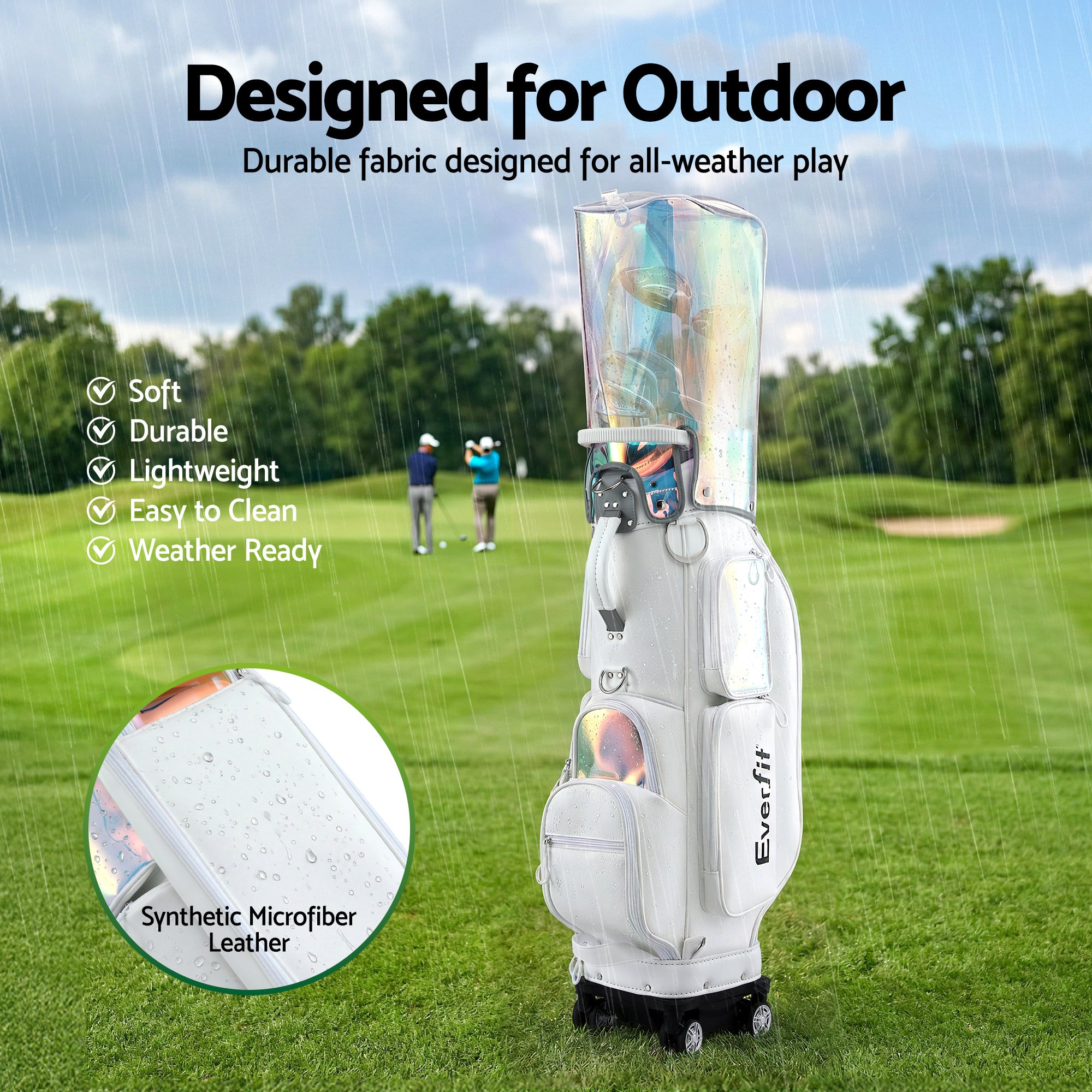 Everfit Golf Cart Bag Rolling Buggy Club Organiser Synthetic Leather White