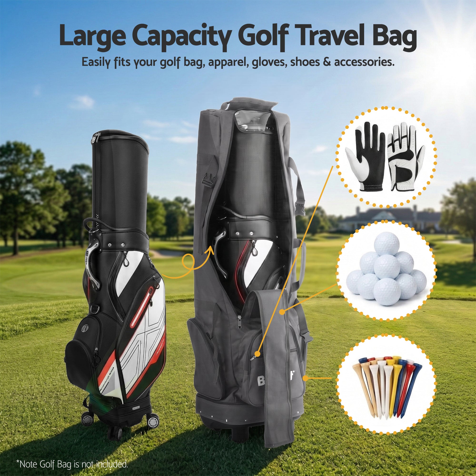 Everfit Golf Travel Bag Flight Cover Foldable Soft Case Wheels Grey