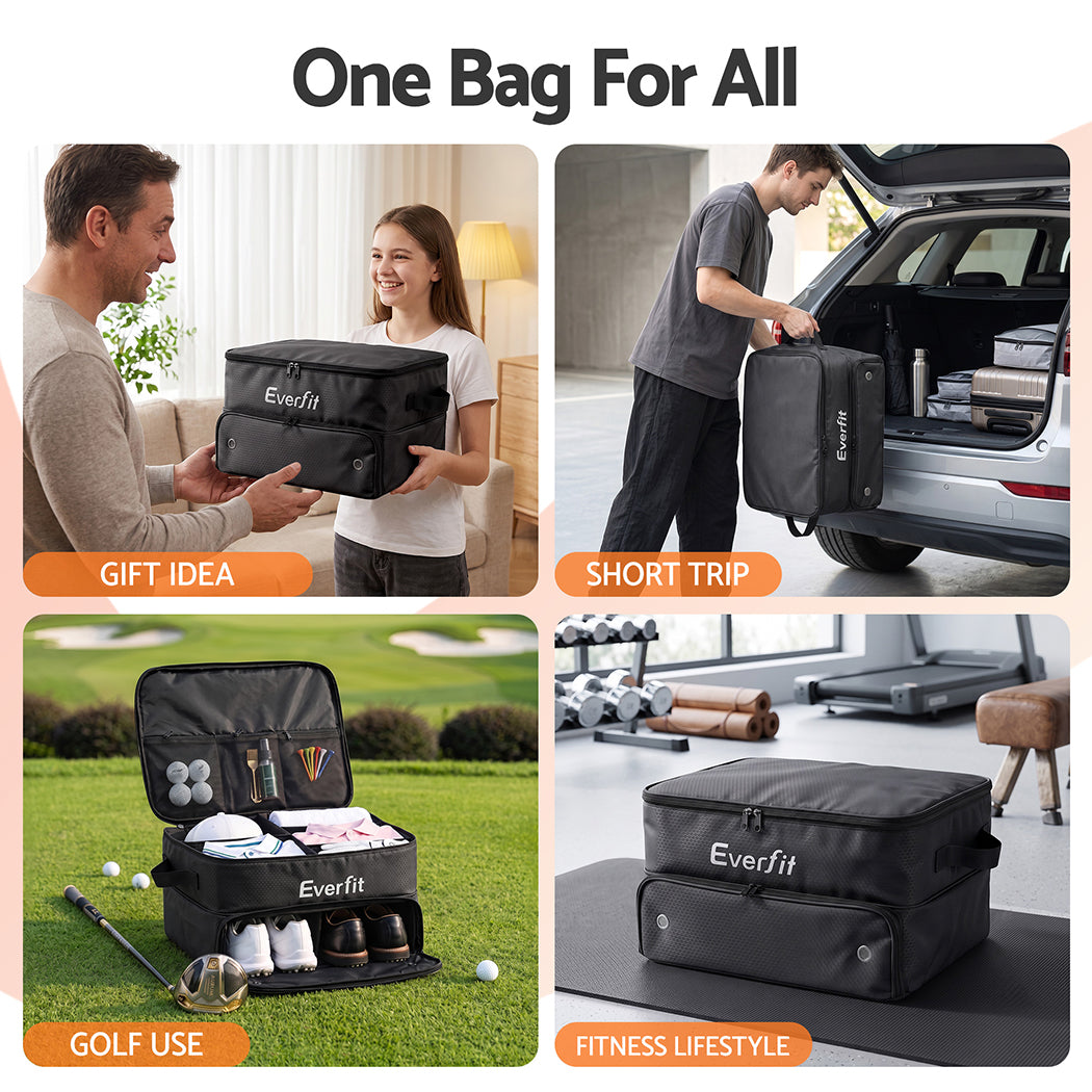 Everfit Golf Trunk Organizer for Car, 2-Tier Golf Storage Bag with Ventilated Shoe Compartment Black