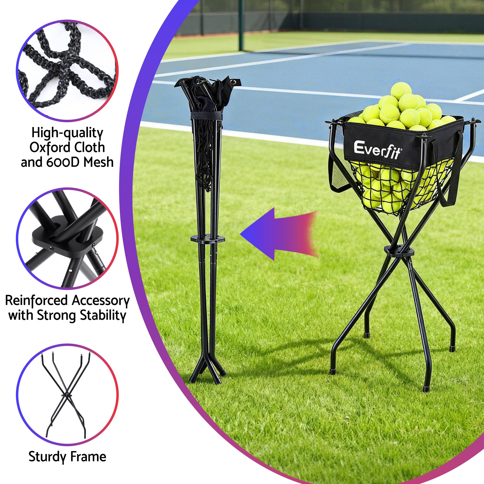 Everfit Portable Ball Cart Foldable Pickleball Tennis Baseball Softball