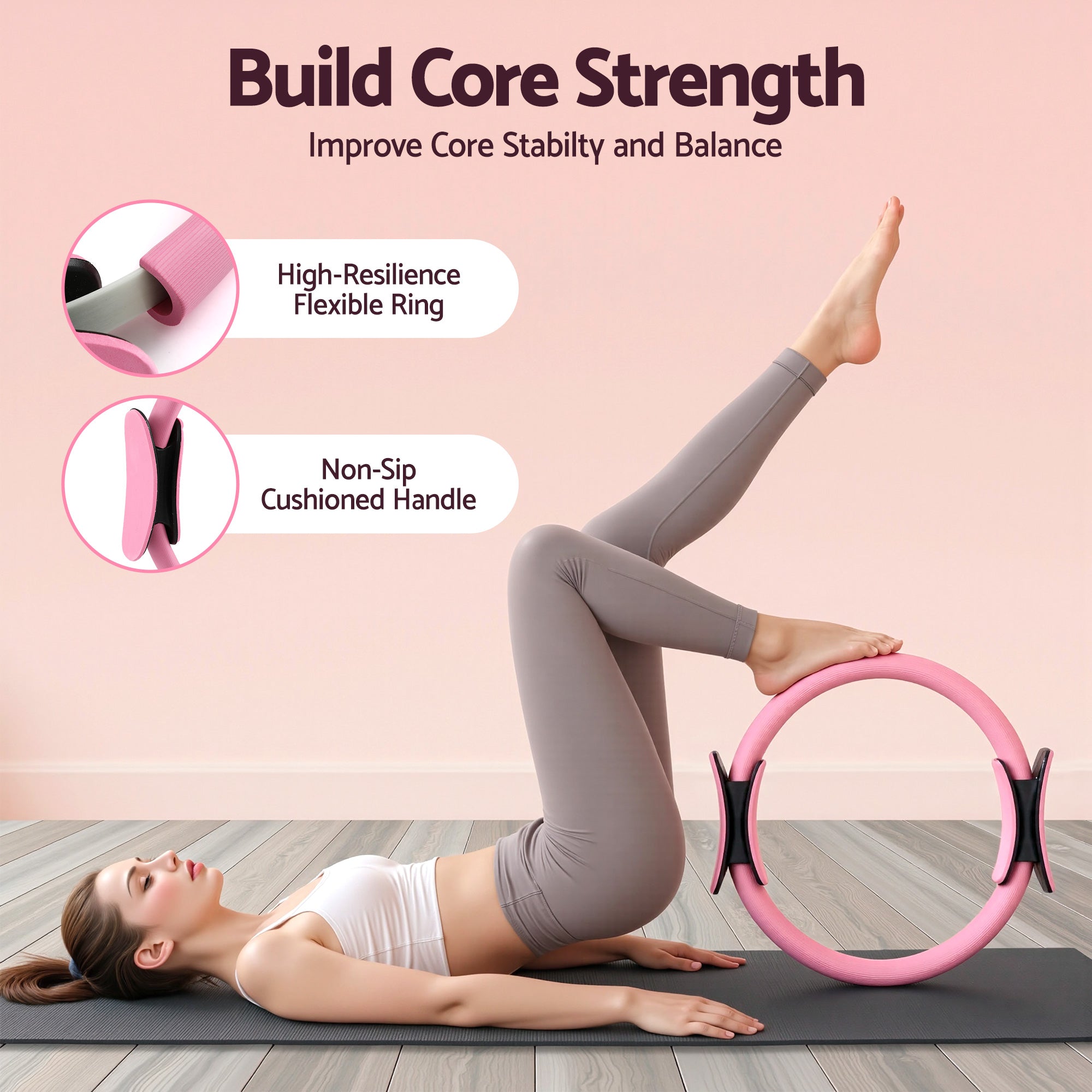 Everfit Pilates Ring Set for Women, 15pcs Home Workout Pilates Equipment with Ring, Ball, Yoga Socks, D-Ring etc. Pilates Starter Kit for Strength, Toning and Flexibility Pink