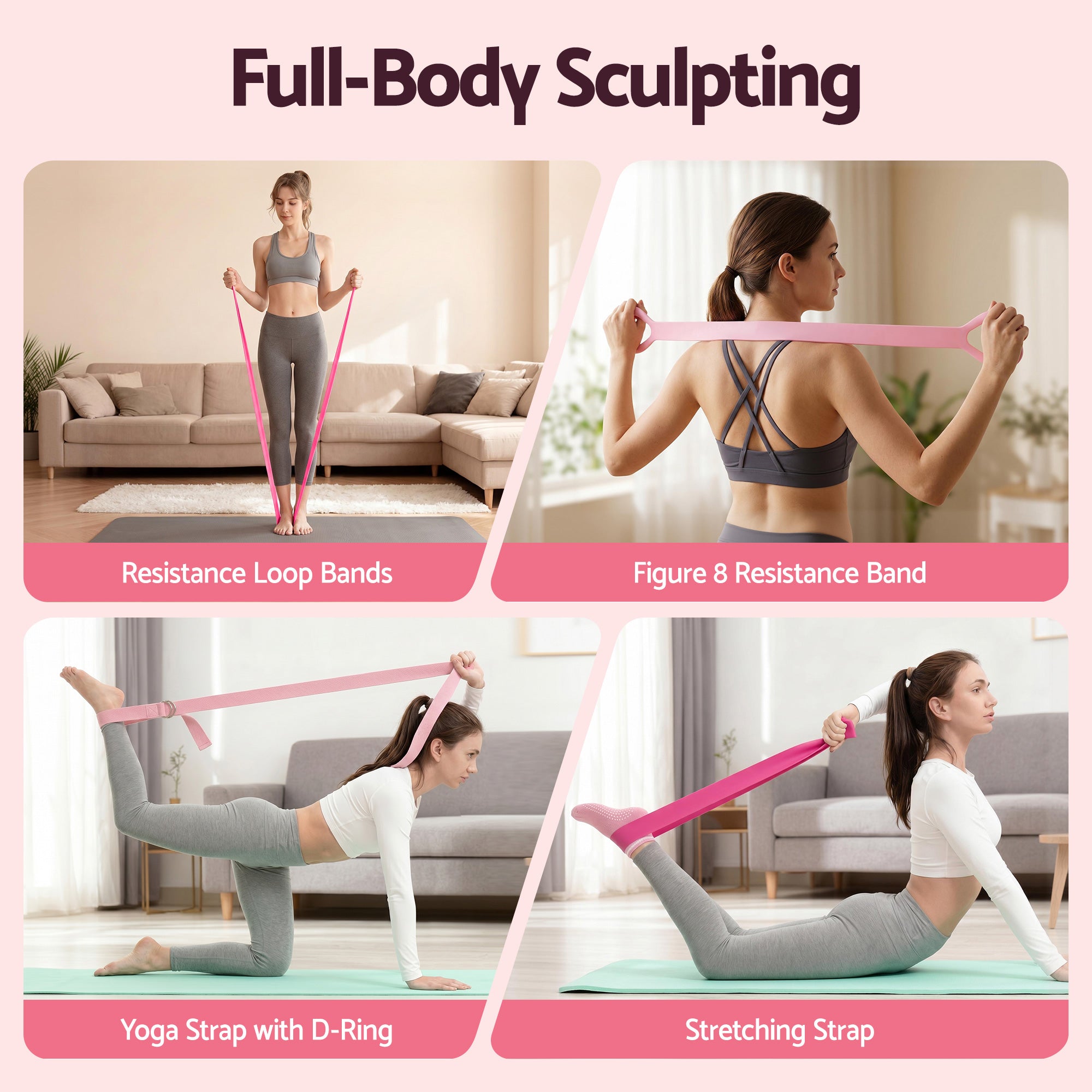 Everfit Pilates Ring Set for Women, 15pcs Home Workout Pilates Equipment with Ring, Ball, Yoga Socks, D-Ring etc. Pilates Starter Kit for Strength, Toning and Flexibility Pink