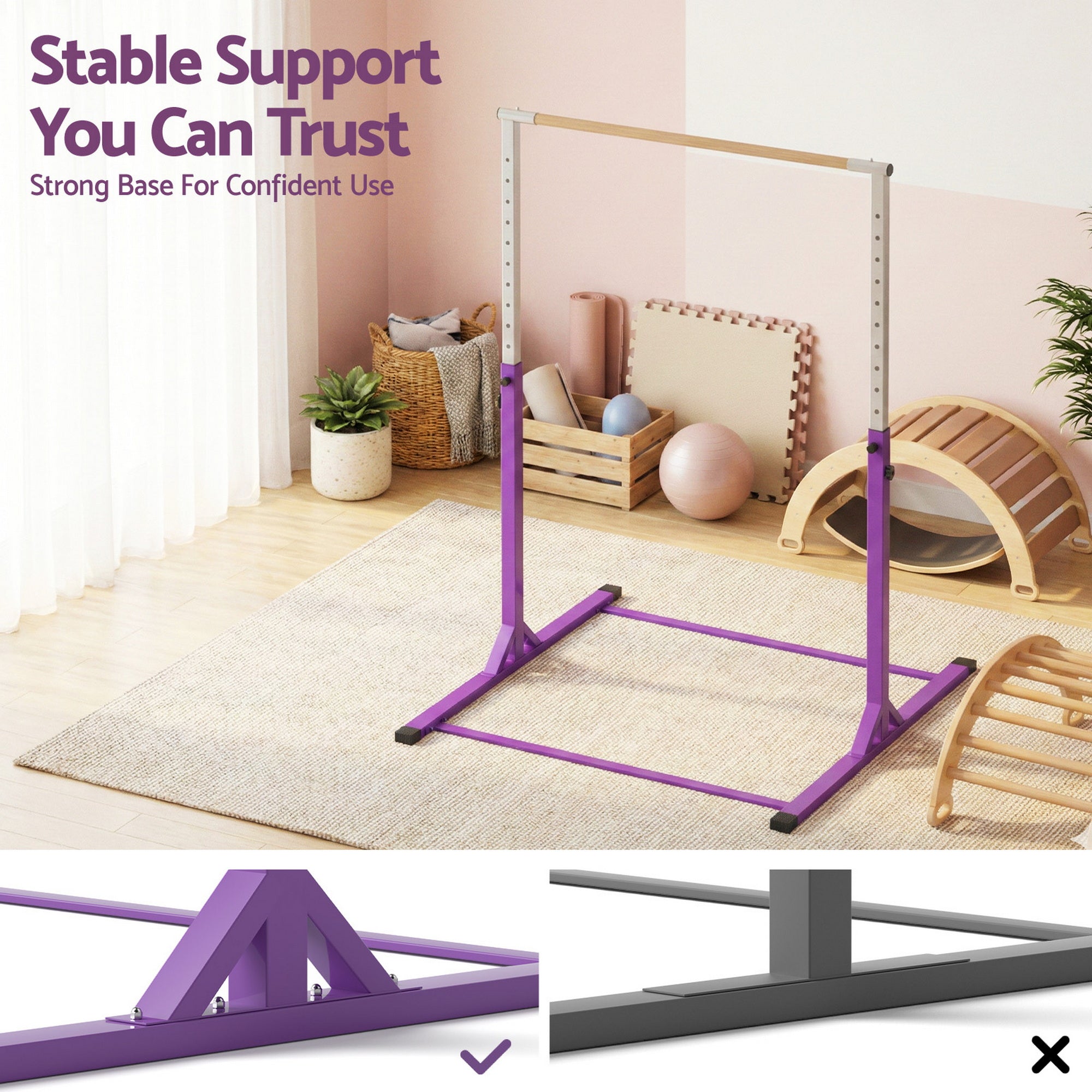 Everfit Kids Gymnastics Bar Pull Up Station Monkey Bar Adjustable Indoor Garden