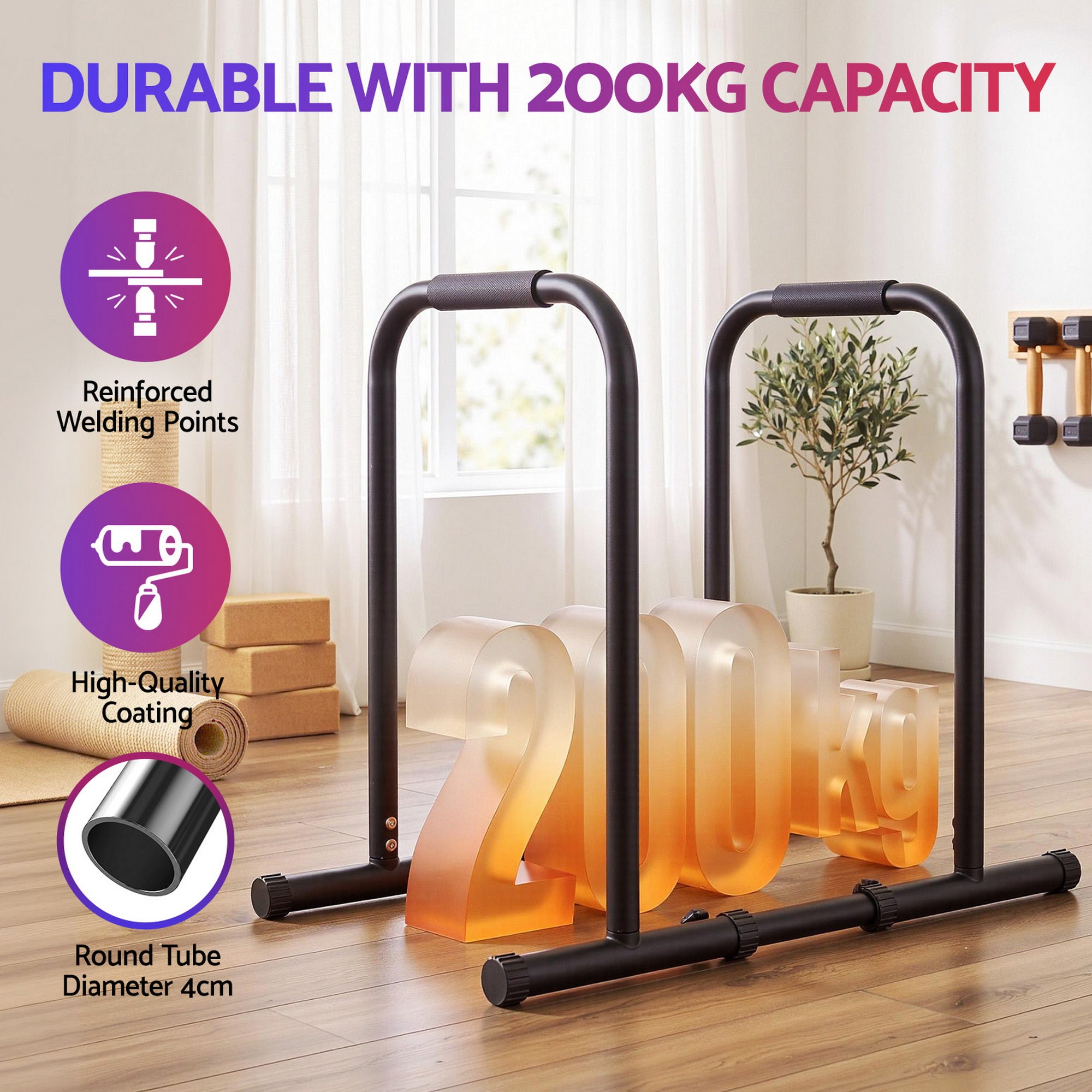 Everfit Dip Station Parallette Bars Home Gym Workout Stand Black