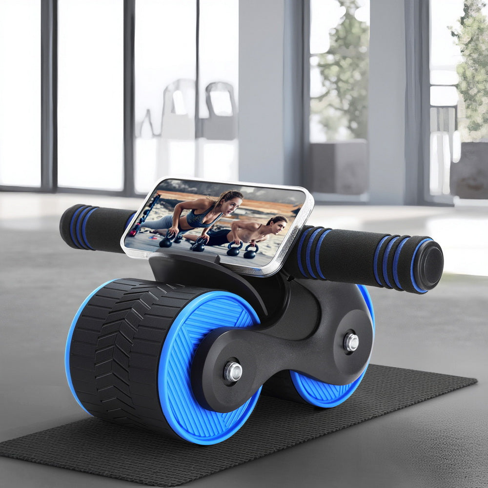Everfit Ab Roller Automatic Rebound Abdominal Wheel Home Gym Workout Blue