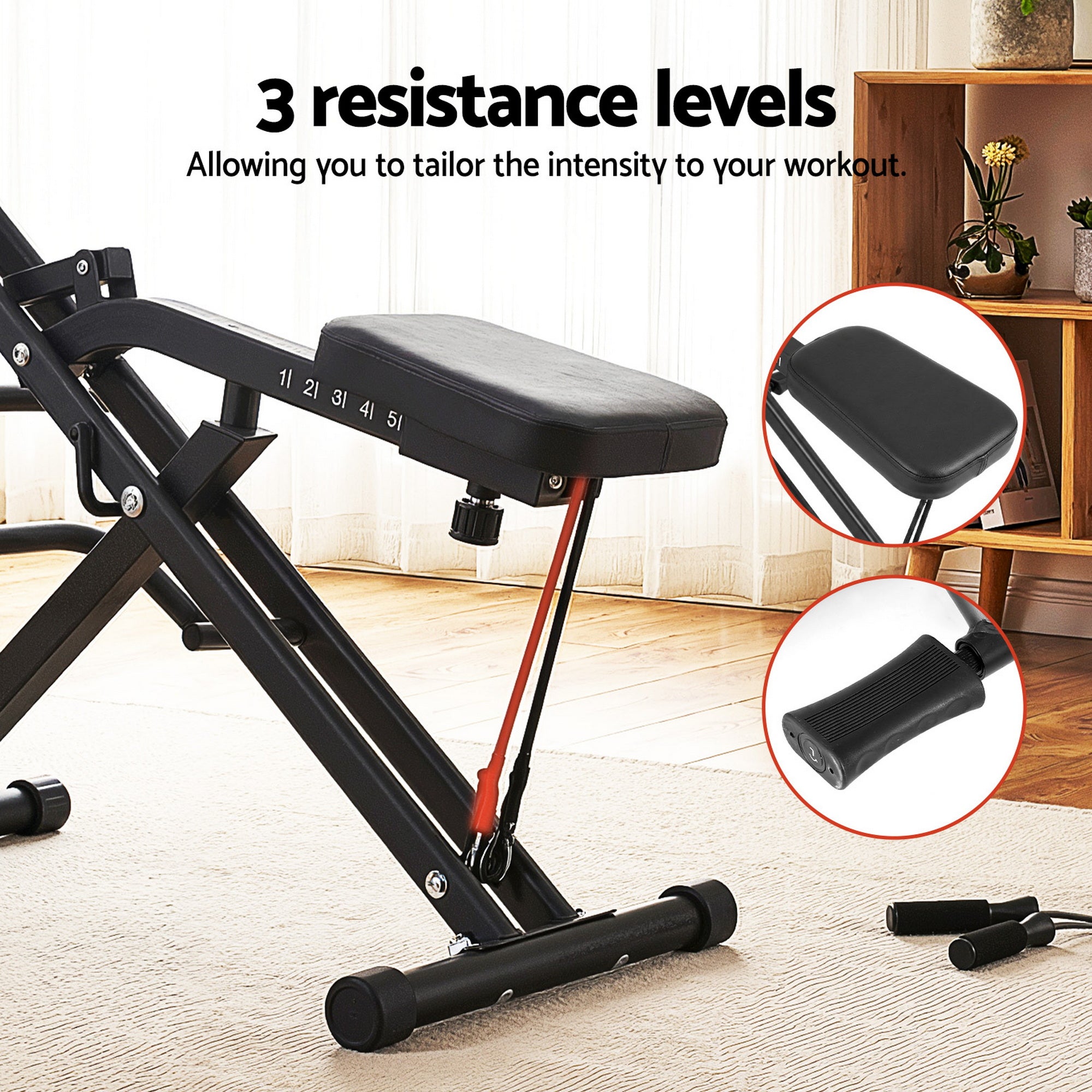 Everfit Foldable Squat Machine Deep Squat Rowing Machine 5 Adjustable Seat Home Gym