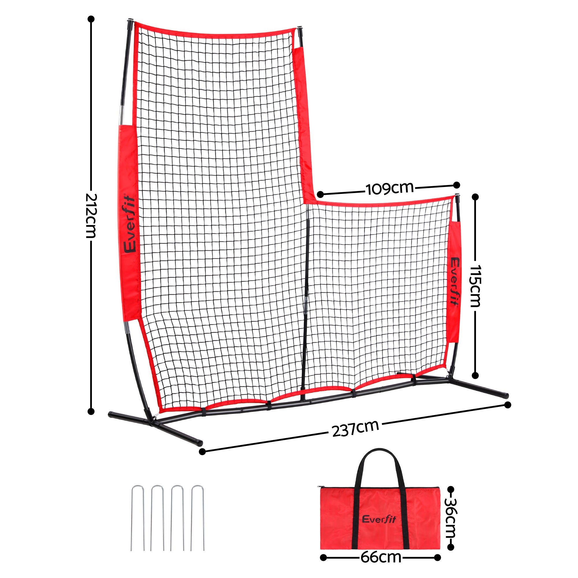 Everfit Baseball Pitching Net L Screen Softball Practice Portable Red